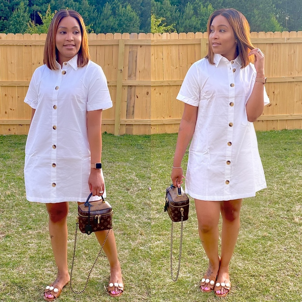 New white button down shirt dress! Plus sizes also